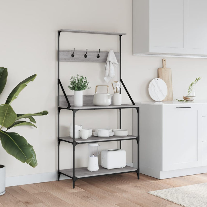 Load image into Gallery viewer, Vidaxl bakkersrek met haken 4-laags bewerkt hout grijs sonoma eiken
