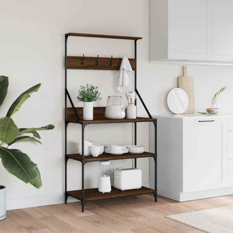 Load image into Gallery viewer, Vidaxl bakkersrek met haken 4-laags bewerkt hout bruin eikenkleurig

