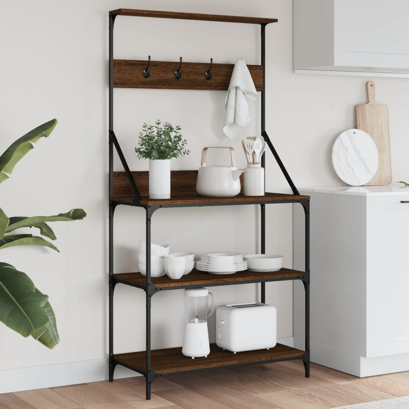 Load image into Gallery viewer, Vidaxl bakkersrek met haken 4-laags bewerkt hout bruin eikenkleurig
