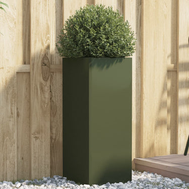 Vidaxl plantenbak 32x29x75 cm staal olijfgroen