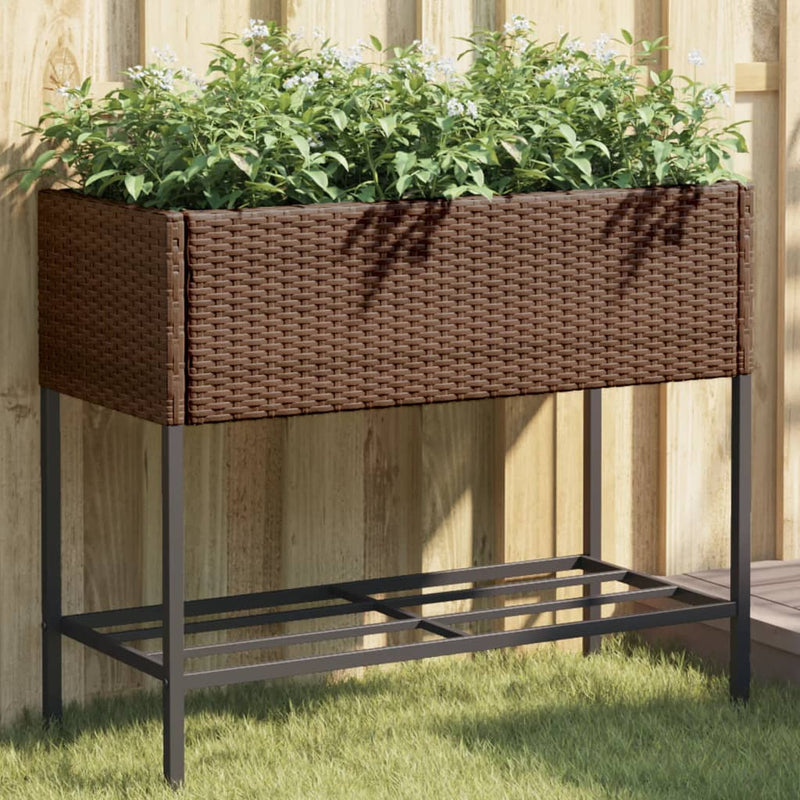Load image into Gallery viewer, Vidaxl plantenbakken met schap 2 st 90x40x75 poly rattan bruin
