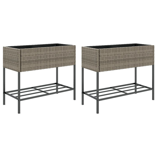Vidaxl plantenbakken met schap 2 st 90x40x75 poly rattan grijs