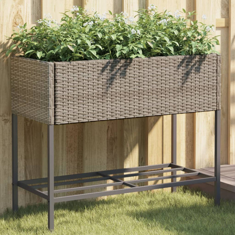 Load image into Gallery viewer, Vidaxl plantenbakken met schap 2 st 90x40x75 poly rattan grijs
