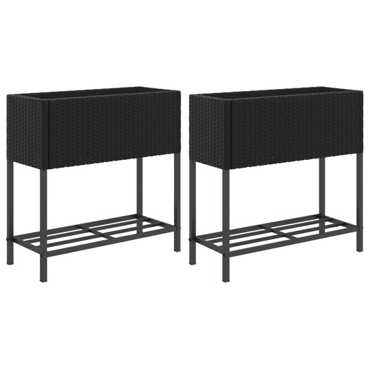 Vidaxl plantenbakken met schap 2 st 70x28x70 poly rattan zwart
