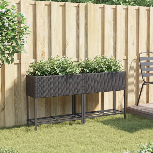Vidaxl plantenbakken met schap 2 st 70x28x70 poly rattan zwart
