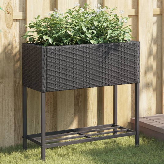Vidaxl plantenbakken met schap 2 st 70x28x70 poly rattan zwart