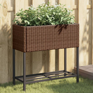 Vidaxl plantenbakken met schap 2 st 70x28x70 poly rattan bruin