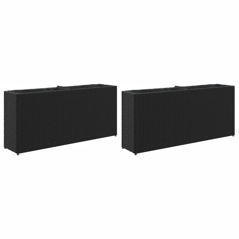 ギャラリービューアに画像をロードする, Vidaxl plantenbakken met 2 potten 2 st 90x20x40 cm poly rattan zwart
