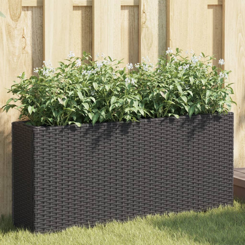 ギャラリービューアに画像をロードする, Vidaxl plantenbakken met 2 potten 2 st 90x20x40 cm poly rattan zwart
