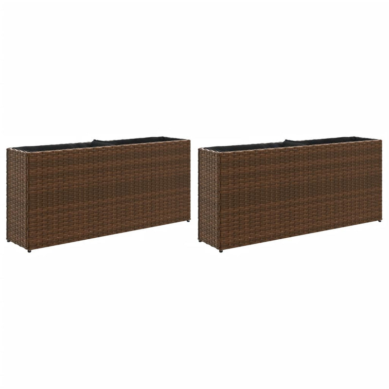Load image into Gallery viewer, Vidaxl plantenbakken met 2 potten 2 st 90x20x40 cm poly rattan bruin
