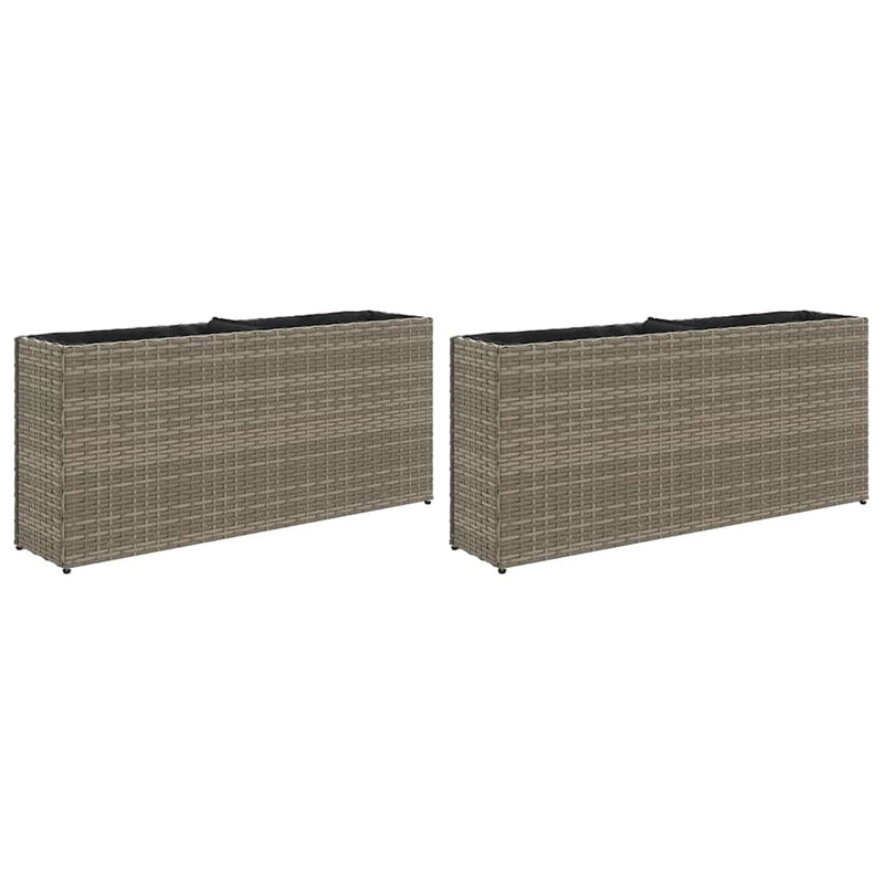 Cargue la imagen en el visor de la galería, Vidaxl plantenbakken met 2 potten 2 st 90x20x40 cm poly rattan grijs

