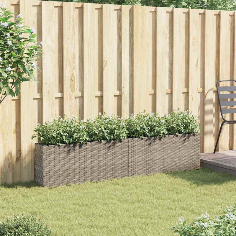 Cargue la imagen en el visor de la galería, Vidaxl plantenbakken met 2 potten 2 st 90x20x40 cm poly rattan grijs
