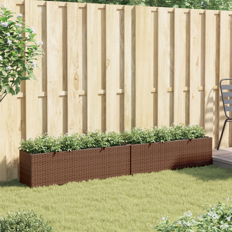 Load image into Gallery viewer, Vidaxl plantenbakken met 3 potten 2 st 105x30x32 cm poly rattan bruin
