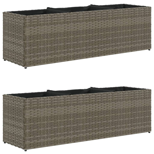 Vidaxl plantenbakken met 3 potten 2 st 105x30x32 cm poly rattan grijs