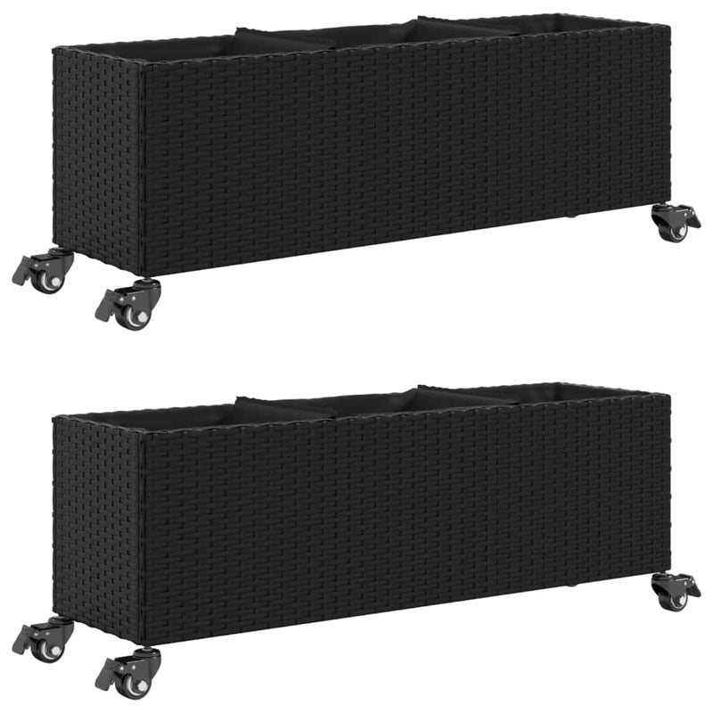 Load image into Gallery viewer, Vidaxl plantenbakken met wielen 2 st 107x32x38 cm poly rattan zwart
