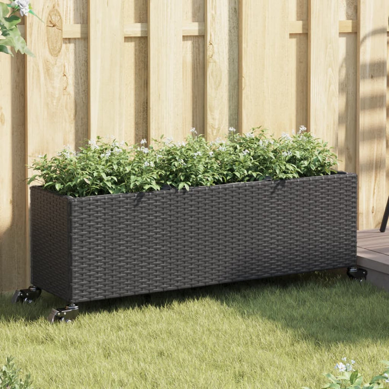 Load image into Gallery viewer, Vidaxl plantenbakken met wielen 2 st 107x32x38 cm poly rattan zwart
