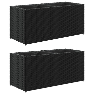 Vidaxl plantenbakken met 2 potten 2 st 72x30x32 cm poly rattan zwart