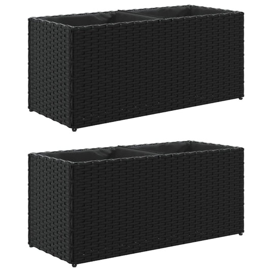 Vidaxl plantenbakken met 2 potten 2 st 72x30x32 cm poly rattan zwart