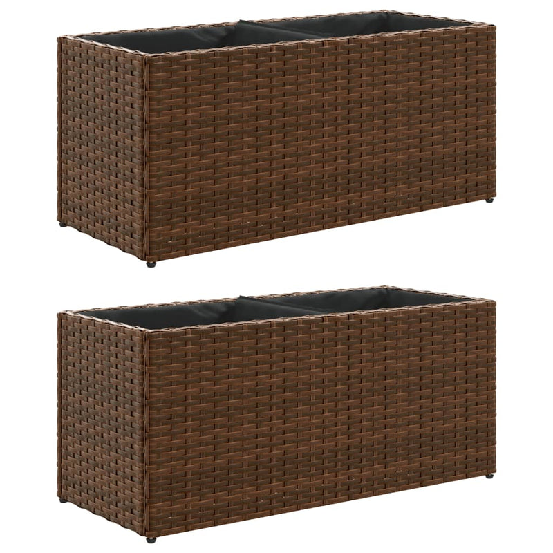 Afbeelding laden in galerijviewer, Vidaxl plantenbakken met 2 potten 2 st 72x30x32 cm poly rattan bruin
