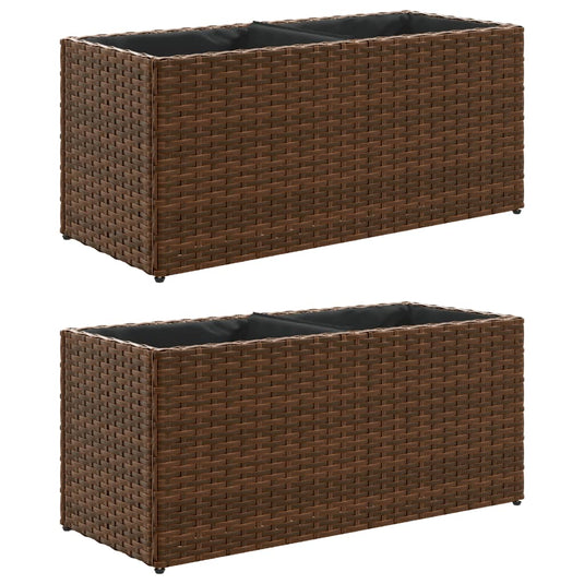 Vidaxl plantenbakken met 2 potten 2 st 72x30x32 cm poly rattan bruin
