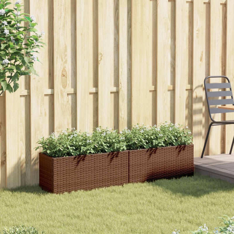 Afbeelding laden in galerijviewer, Vidaxl plantenbakken met 2 potten 2 st 72x30x32 cm poly rattan bruin
