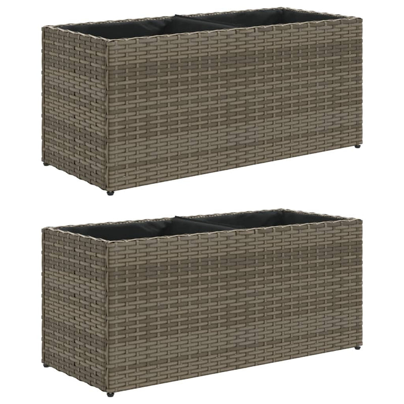 Afbeelding laden in galerijviewer, Vidaxl plantenbakken met 2 potten 2 st 72x30x32 cm poly rattan grijs
