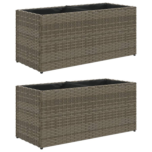 Vidaxl plantenbakken met 2 potten 2 st 72x30x32 cm poly rattan grijs