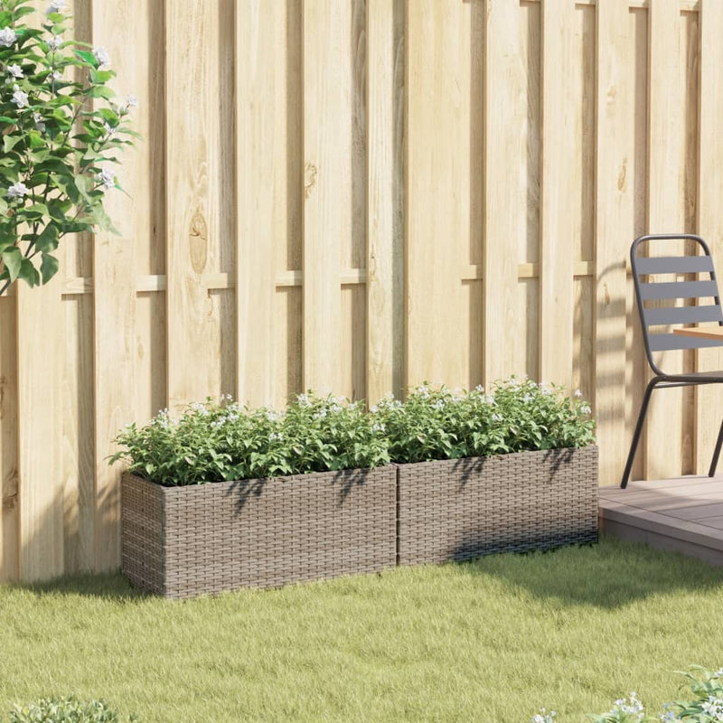 Afbeelding laden in galerijviewer, Vidaxl plantenbakken met 2 potten 2 st 72x30x32 cm poly rattan grijs
