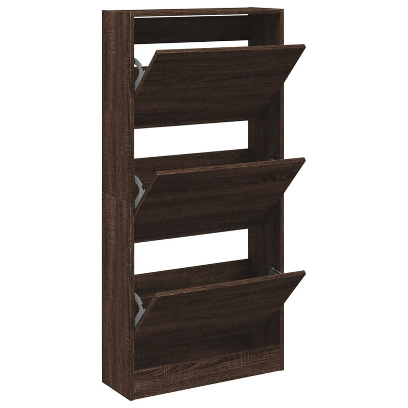 Afbeelding laden in galerijviewer, Vidaxl schoenenkast 60x21x125,5 cm bewerkt hout bruin eikenkleur
