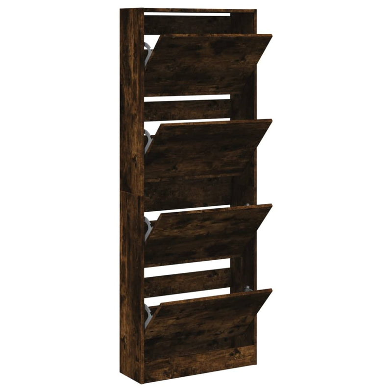 Afbeelding laden in galerijviewer, Vidaxl schoenenkast 60x21x163,5 cm bewerkt hout gerookt eikenkleurig
