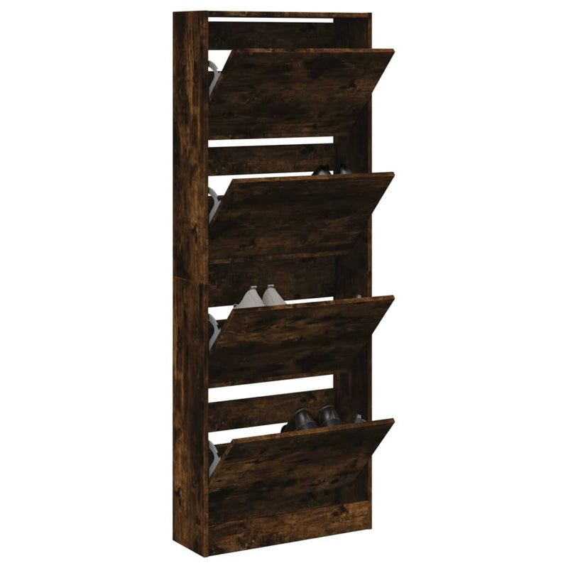 Afbeelding laden in galerijviewer, Vidaxl schoenenkast 60x21x163,5 cm bewerkt hout gerookt eikenkleurig
