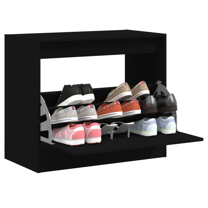 Load image into Gallery viewer, Vidaxl schoenenkast 80x42x69 cm bewerkt hout zwart
