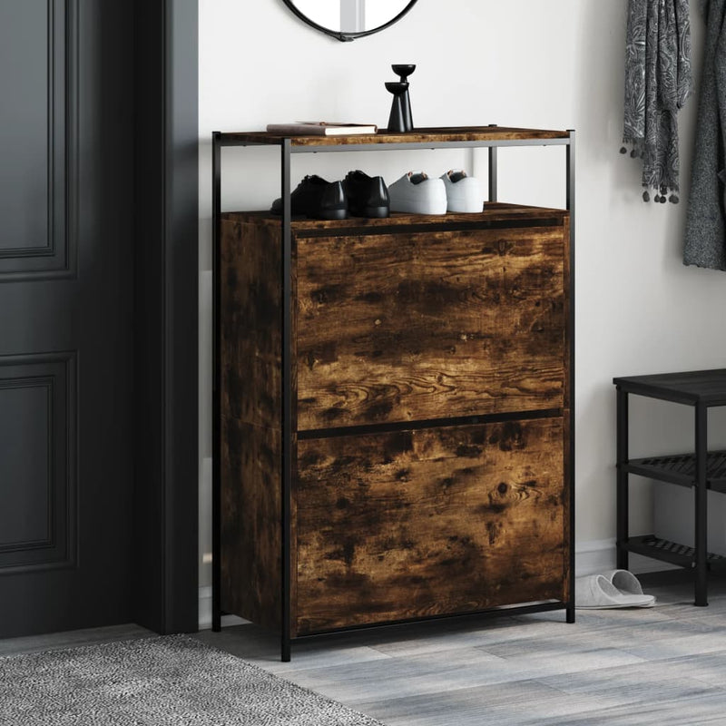 Load image into Gallery viewer, VidaXL Schoenenkast 75x34x112 cm bewerkt hout gerookt eikenkleurig
