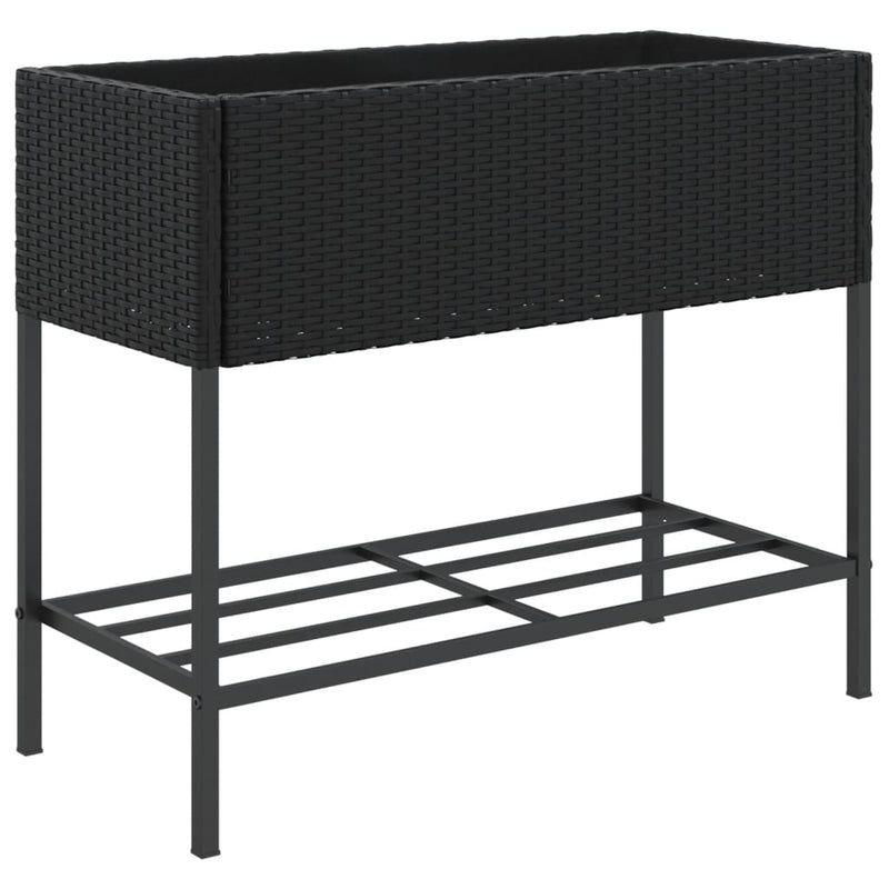 Load image into Gallery viewer, Vidaxl plantenbak met schap poly rattan zwart

