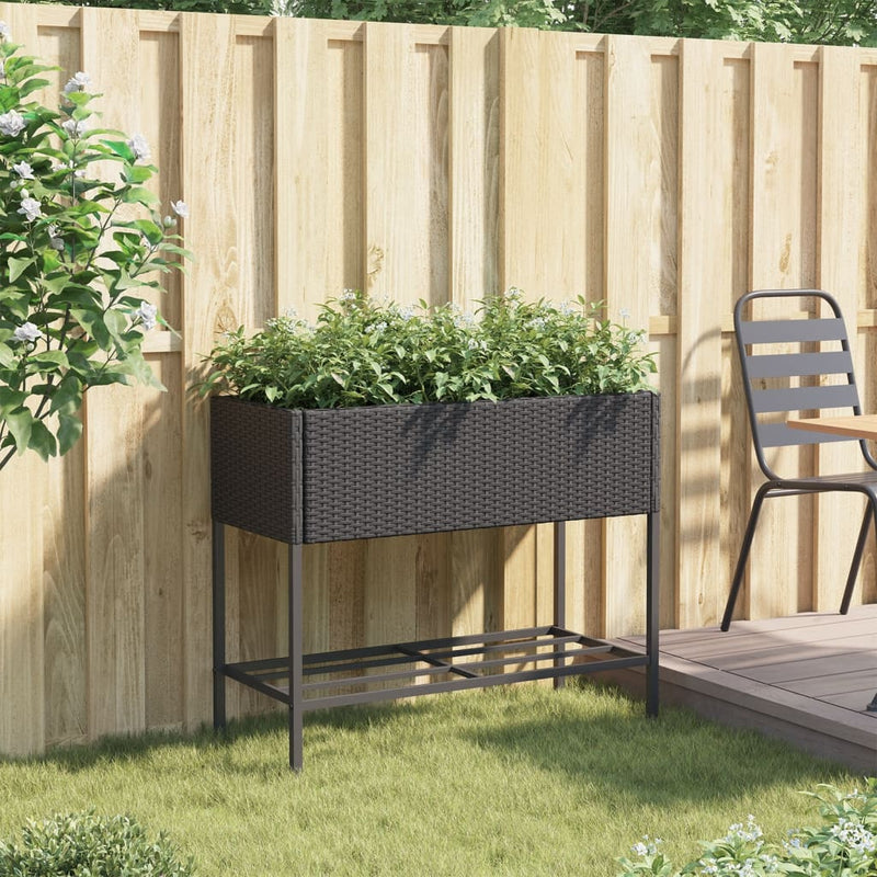Load image into Gallery viewer, Vidaxl plantenbak met schap poly rattan zwart
