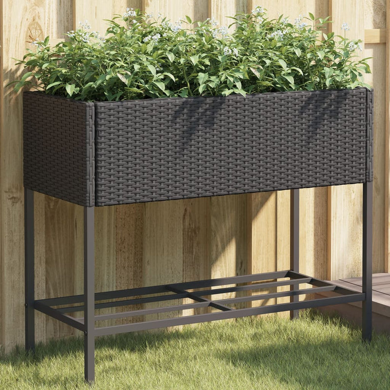Load image into Gallery viewer, Vidaxl plantenbak met schap poly rattan zwart

