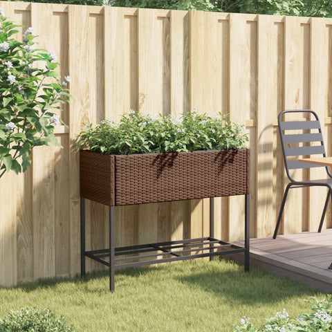 VidaXL Plantenbak met schap poly rattan bruin