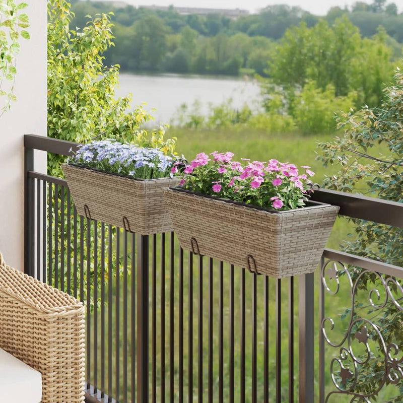 Load image into Gallery viewer, Vidaxl plantenbakken 2 st met haken poly rattan grijs
