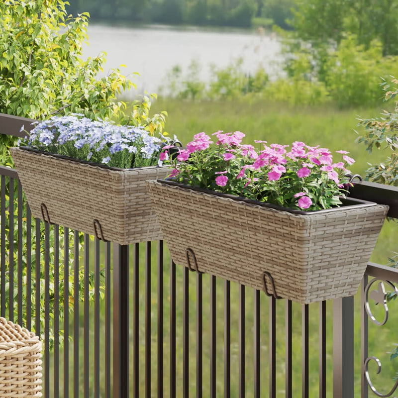 Load image into Gallery viewer, Vidaxl plantenbakken 2 st met haken poly rattan grijs
