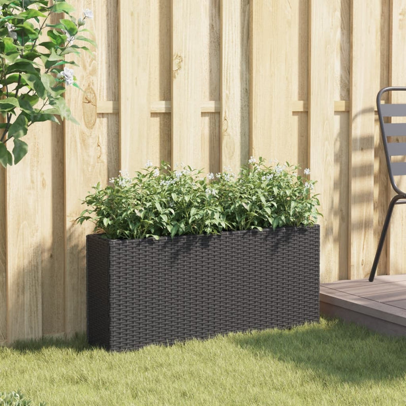 Afbeelding laden in galerijviewer, Vidaxl plantenbak met 2 potten 90x20x40 cm poly rattan zwart
