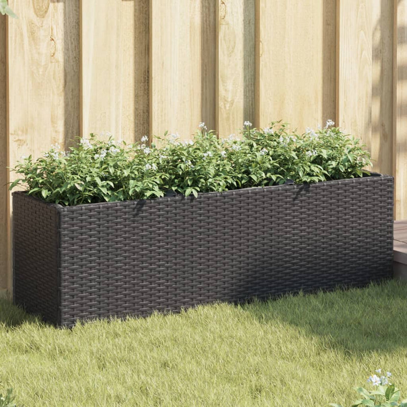 Load image into Gallery viewer, Vidaxl plantenbak met 3 potten 105x30x32 cm poly rattan zwart
