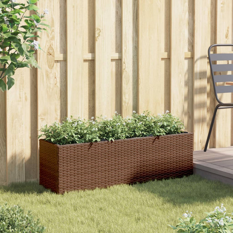 Chargez l'image dans la visionneuse de la galerie, Vidaxl plantenbak met 3 potten 105x30x32 cm poly rattan bruin
