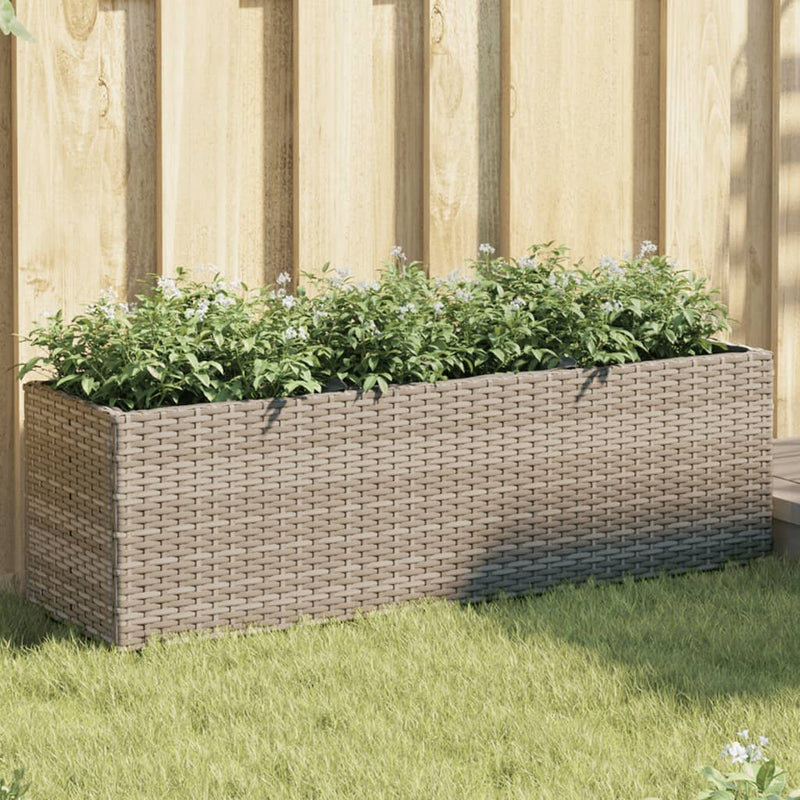 Load image into Gallery viewer, Vidaxl plantenbak met 3 potten 105x30x32 cm poly rattan grijs
