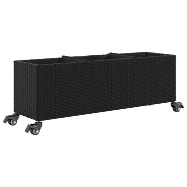 Vidaxl plantenbak met wielen 3 potten 107x32x38 cm poly rattan zwart