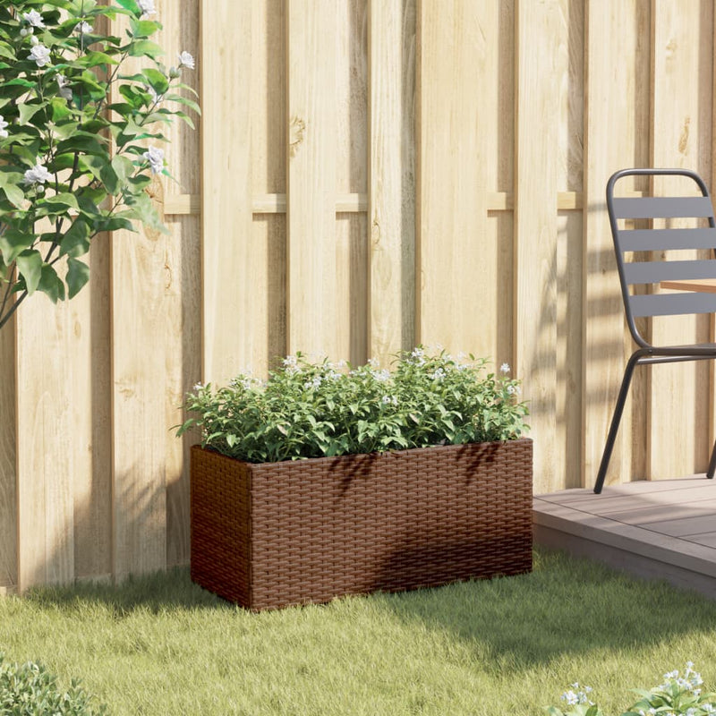Afbeelding laden in galerijviewer, Vidaxl plantenbak met 2 potten 72x30x32 cm poly rattan bruin
