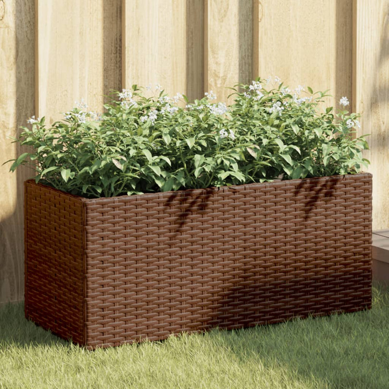 Afbeelding laden in galerijviewer, Vidaxl plantenbak met 2 potten 72x30x32 cm poly rattan bruin
