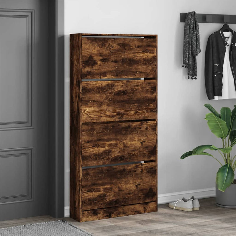 Load image into Gallery viewer, VidaXL Schoenenkast met 4 klaplades 80x21x163,5 cm gerookt eikenkleur
