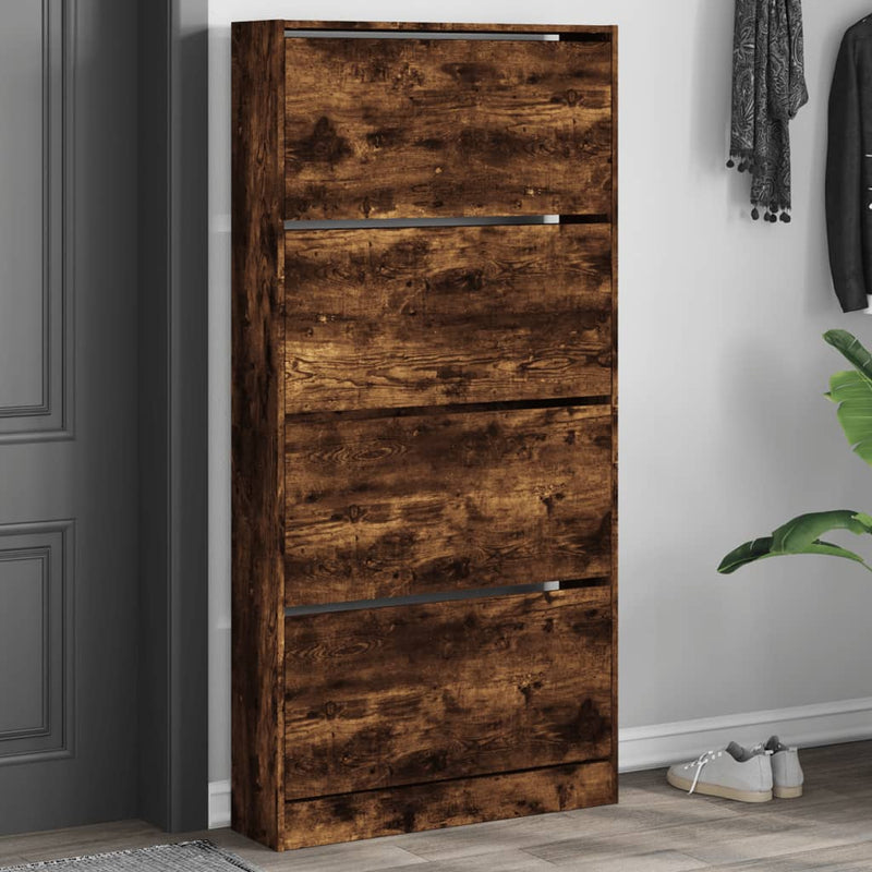 Load image into Gallery viewer, VidaXL Schoenenkast met 4 klaplades 80x21x163,5 cm gerookt eikenkleur
