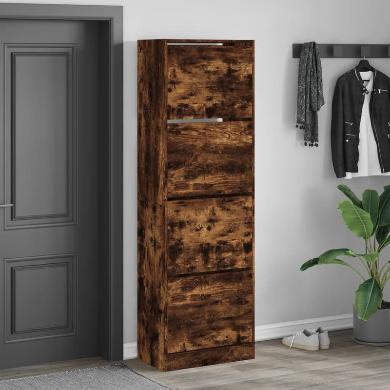 Load image into Gallery viewer, VidaXL Schoenenkast met 4 klaplades 60x34x187,5 cm gerookt eikenkleur
