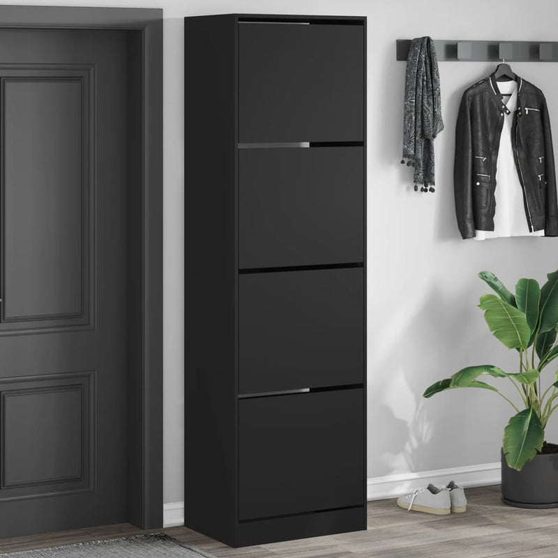 Load image into Gallery viewer, VidaXL Schoenenkast met 4 klaplades 60x42x204 cm zwart
